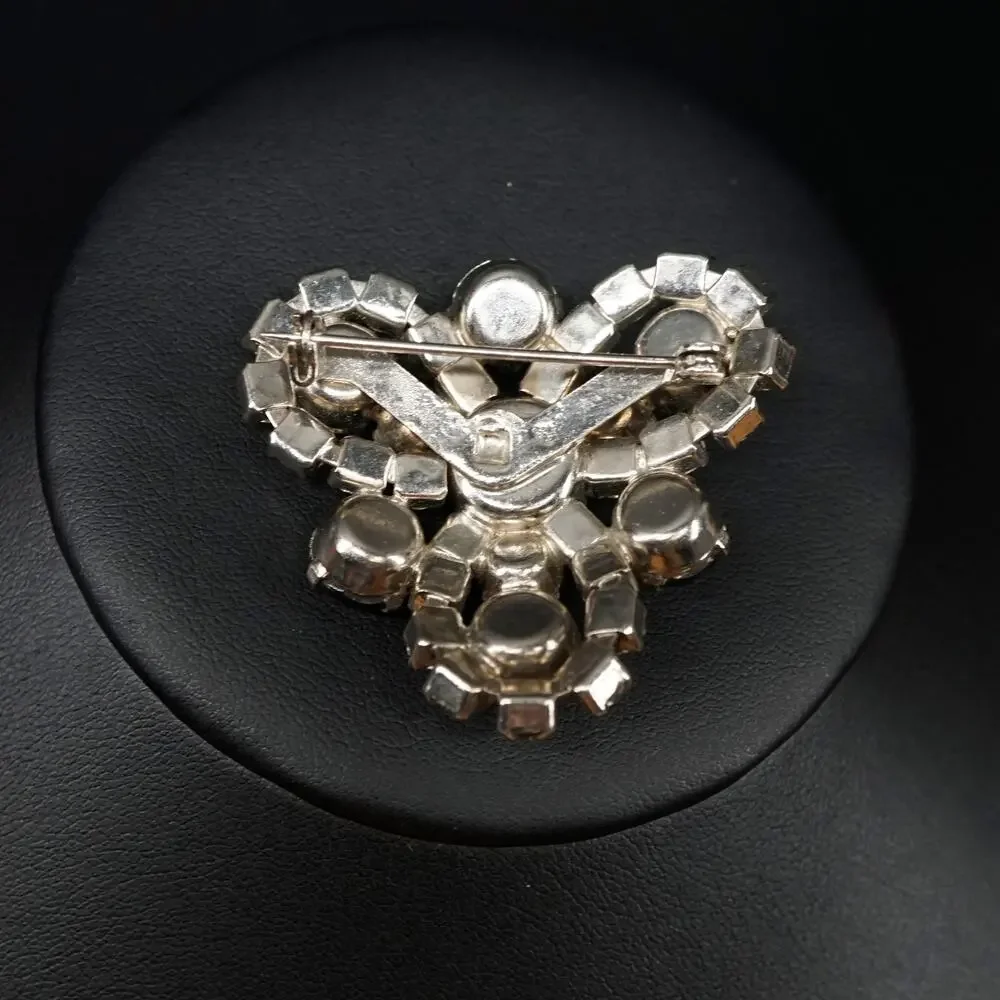 Vintage Smokey Gray Rhinestone Retro Brooch Silver Tone‎ Cluster Sparkle Pin